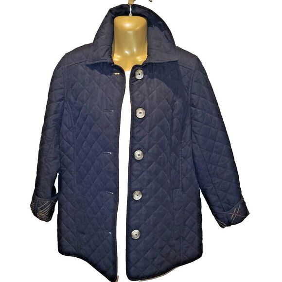 Chico's  Black X-Small Quilted Jacket Plaid Lining Collared Buttons Lightweight - Picture 6 of 15